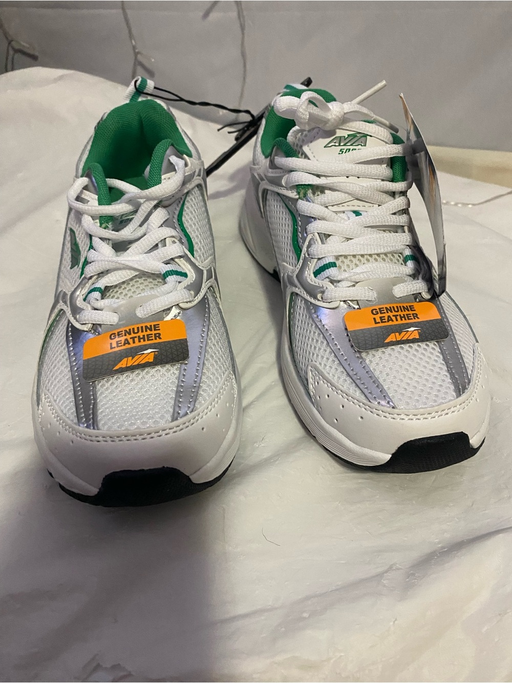 Avia Kids White and Green Athletic Sneakers with Leather Accents